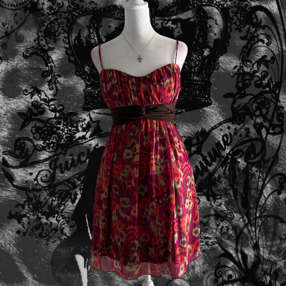 magenta orange brown abstract floral leopard print boho glam whimsical dress